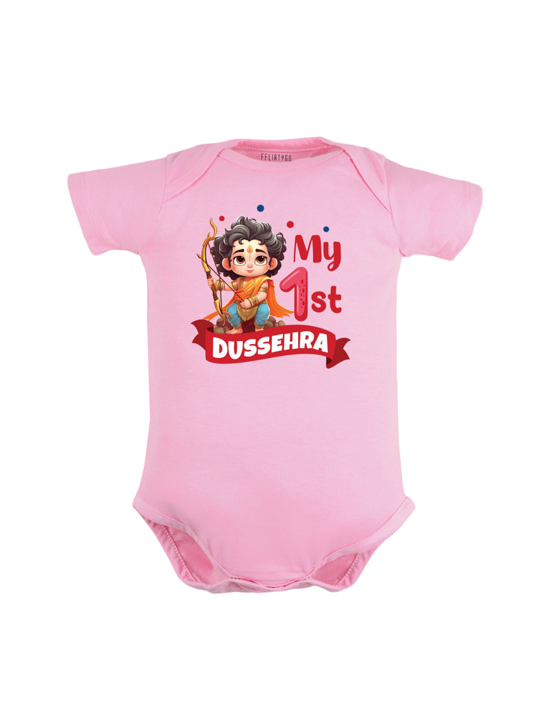 

FFLIRTYGO Infant Printed Pure Cotton Dussehra Bodysuit, Pink