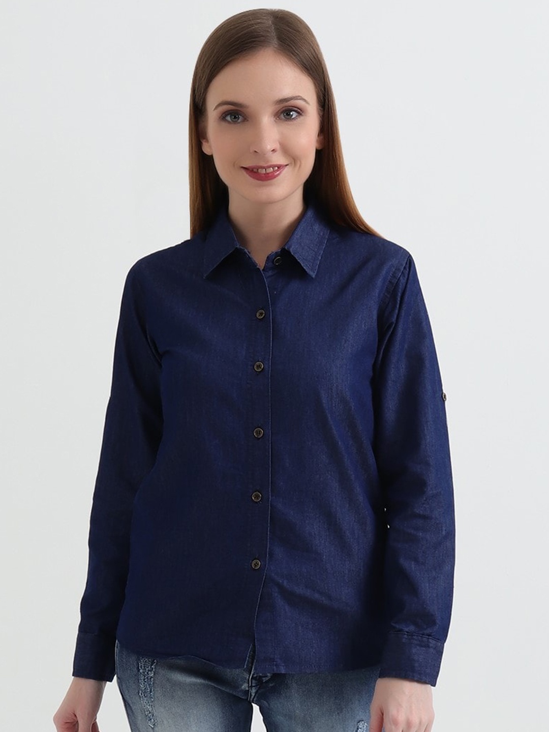 

DKGF FASHION Comfort Denim Casual Shirt, Navy blue