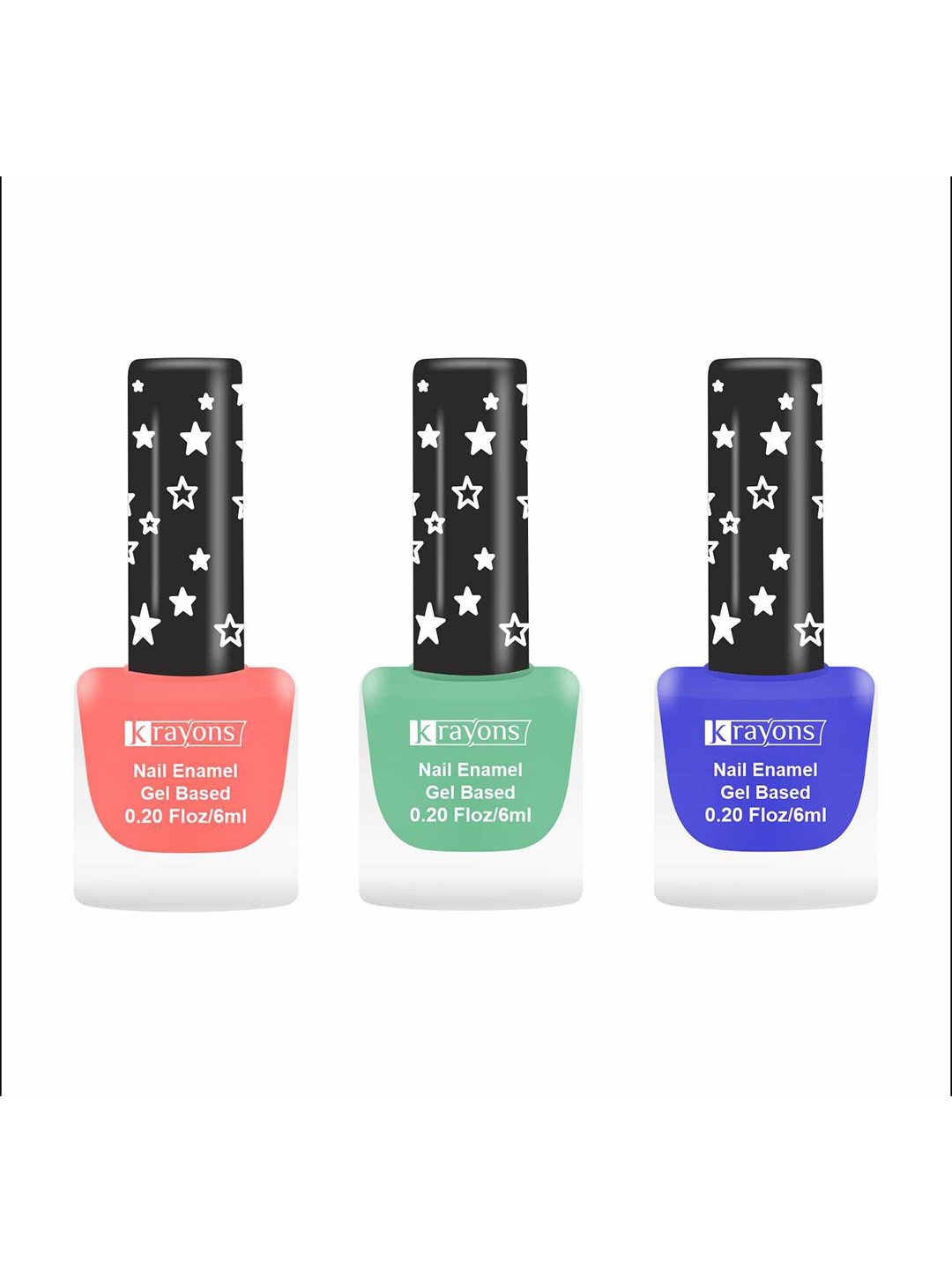 

krayons Set Of 3 Gel Based Matte Finish Nail Enamel - Blossom Peach+Mint Green+Blue Ink, Multi