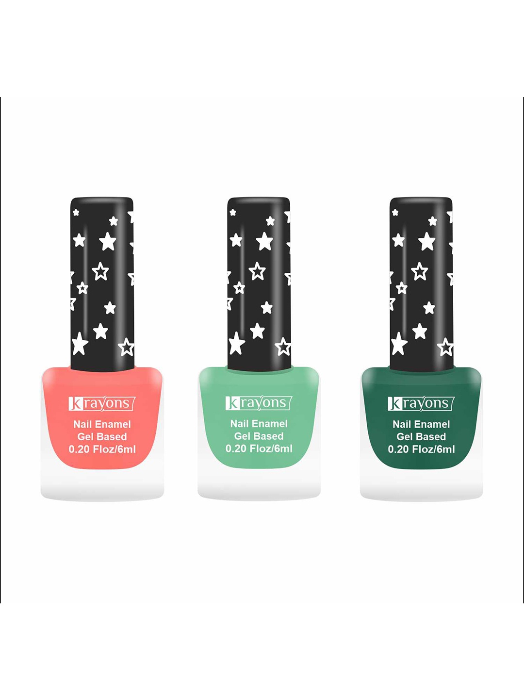 

krayons Set Of 3 Gel Based Matte Finish Nail Enamel - Blossom Peach+Mint Green+ForestGreen