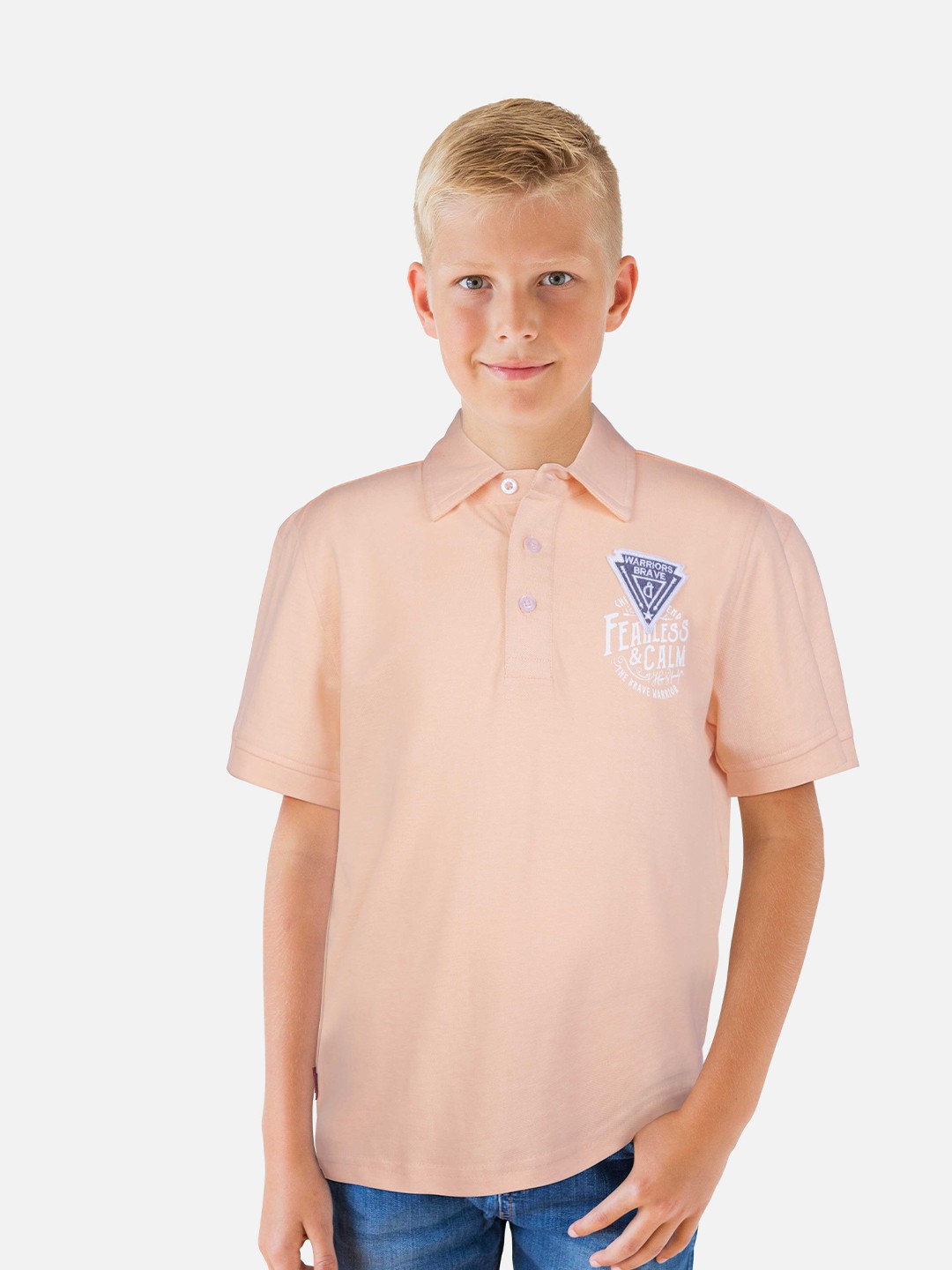 

Gini and Jony Boys Graphic Printed Polo Collar Cotton T-shirt, Peach