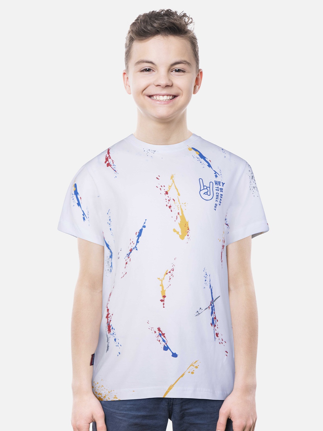 

Gini and Jony Boys Abstract Printed Cotton T-shirt, White