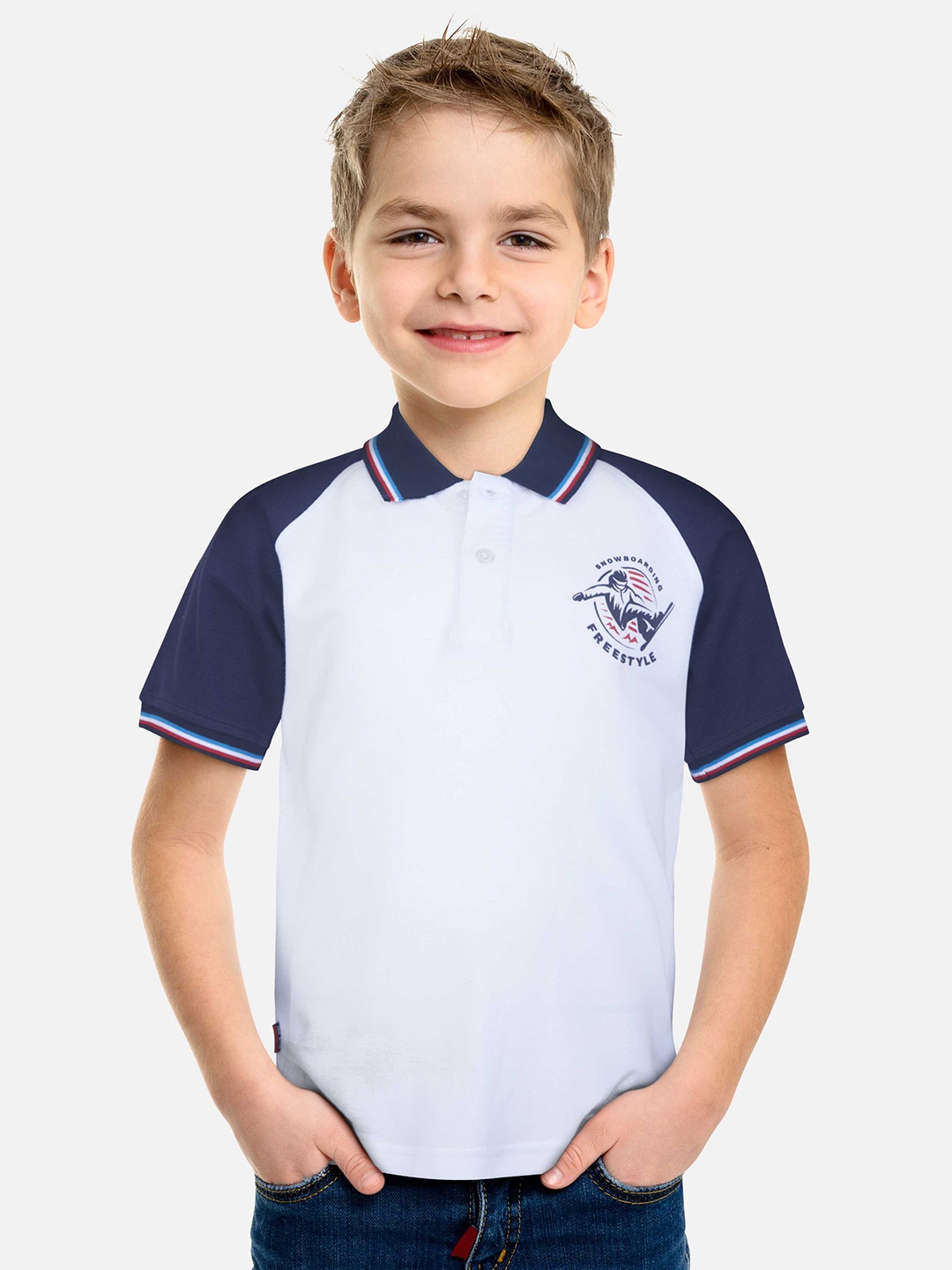 

Gini and Jony Boys Colourblocked Polo Collar Cotton T-shirt, White