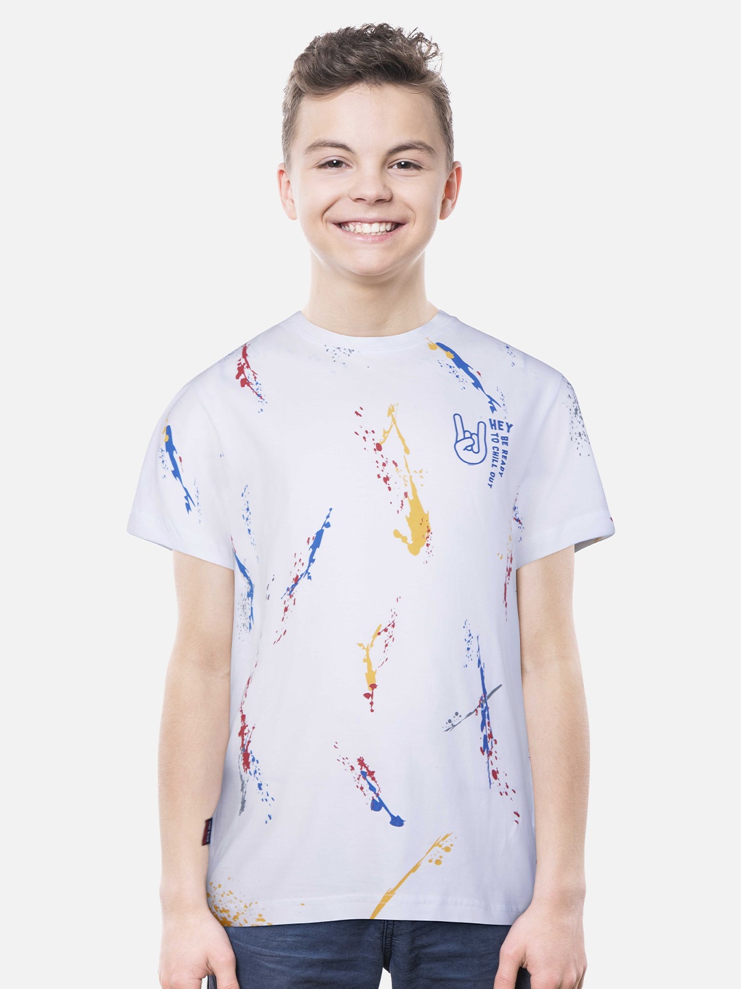 

Gini and Jony Boys Abstract Printed Cotton T-shirt, White