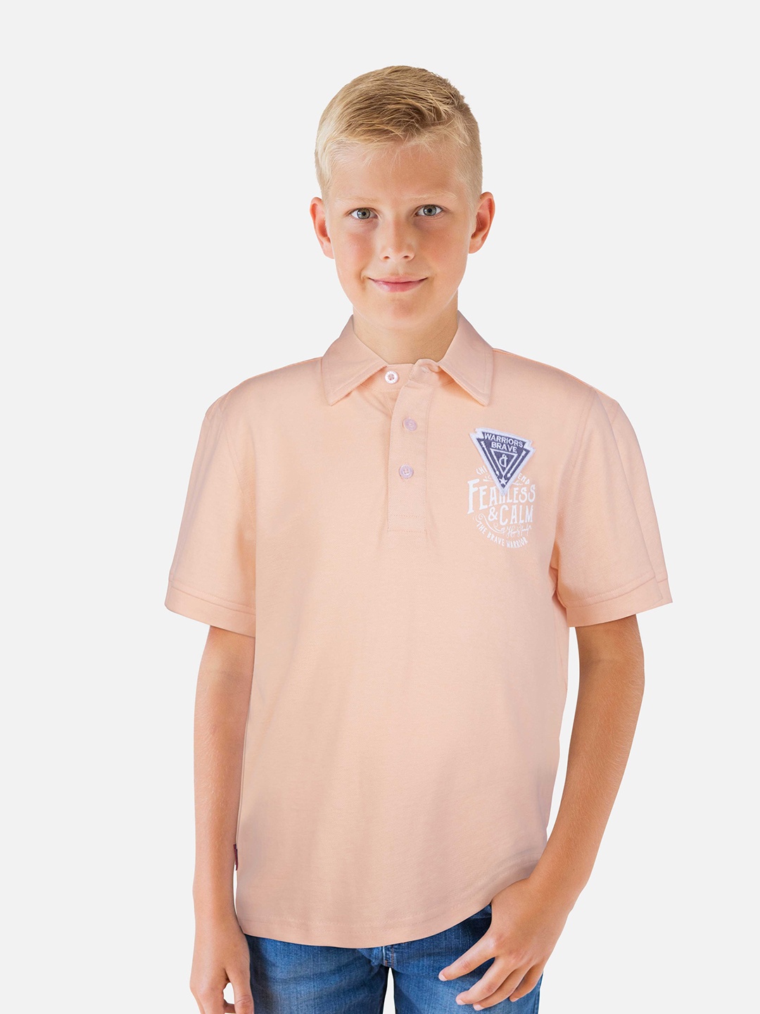 

Gini and Jony Boys Graphic Printed Polo Collar Cotton T-shirt, Peach