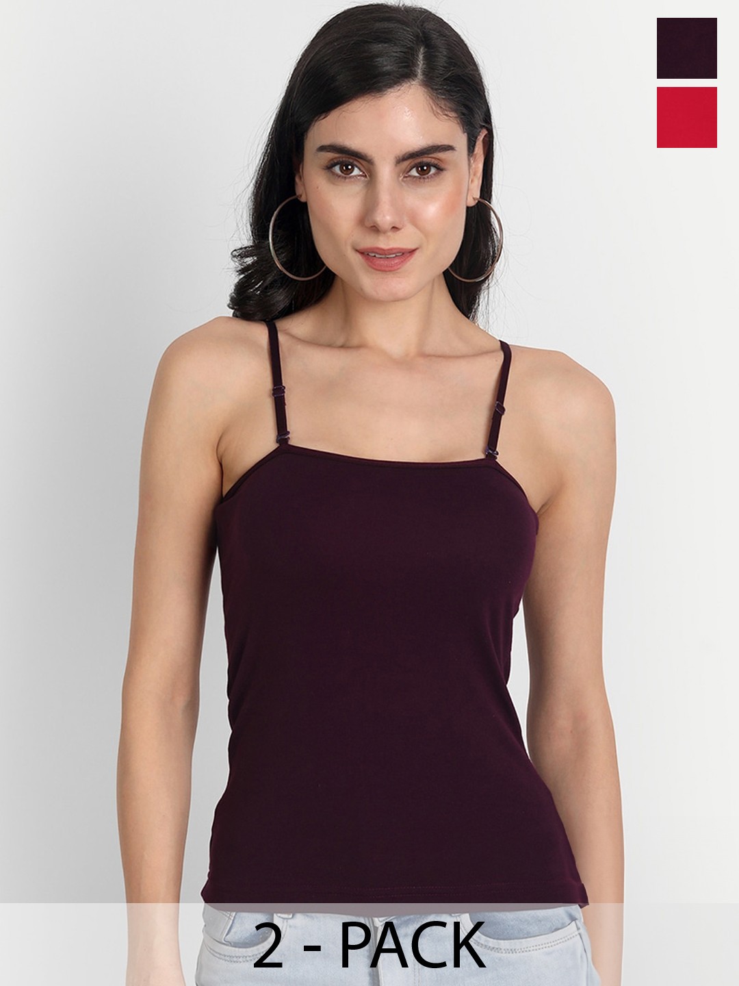 

Aimly Pack Of 2 Cotton Extra Transparent Removable Strap Camisoles, Burgundy