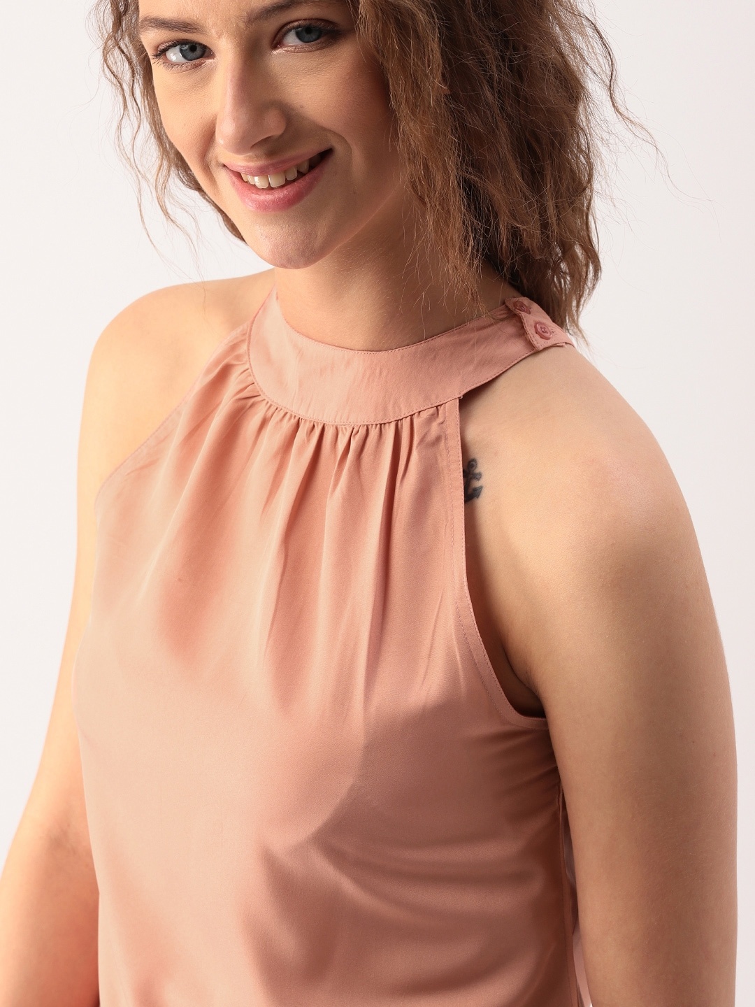

DressBerry Women Peach-Coloured Solid Top