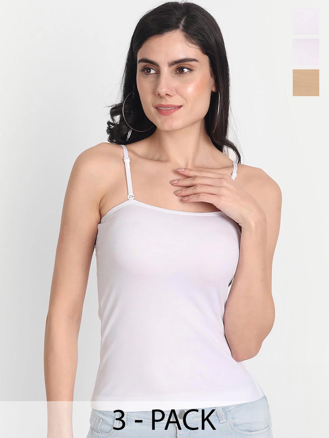 

Aimly Pack Of 3 Non-Padded Cotton Extra Transparent Removable Strap Camisoles, White