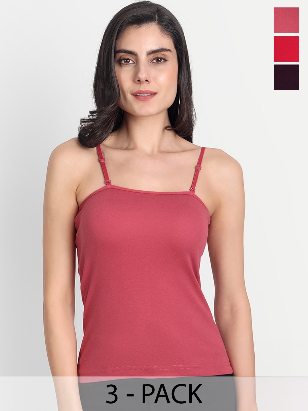 

Aimly Pack Of 3 Non-Padded Cotton Extra Transparent Removable Strap Camisoles, Burgundy