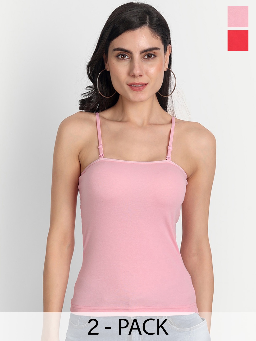 

Aimly Pack Of 2 Non-Padded Cotton Extra Transparent Removable Strap Camisoles, Pink