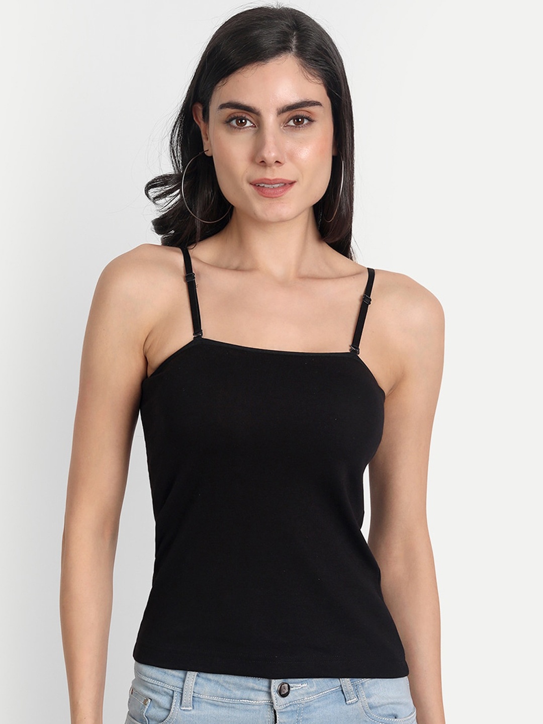 

Aimly Non-Padded Cotton Extra Transparent Removable Strap Camisoles, Black