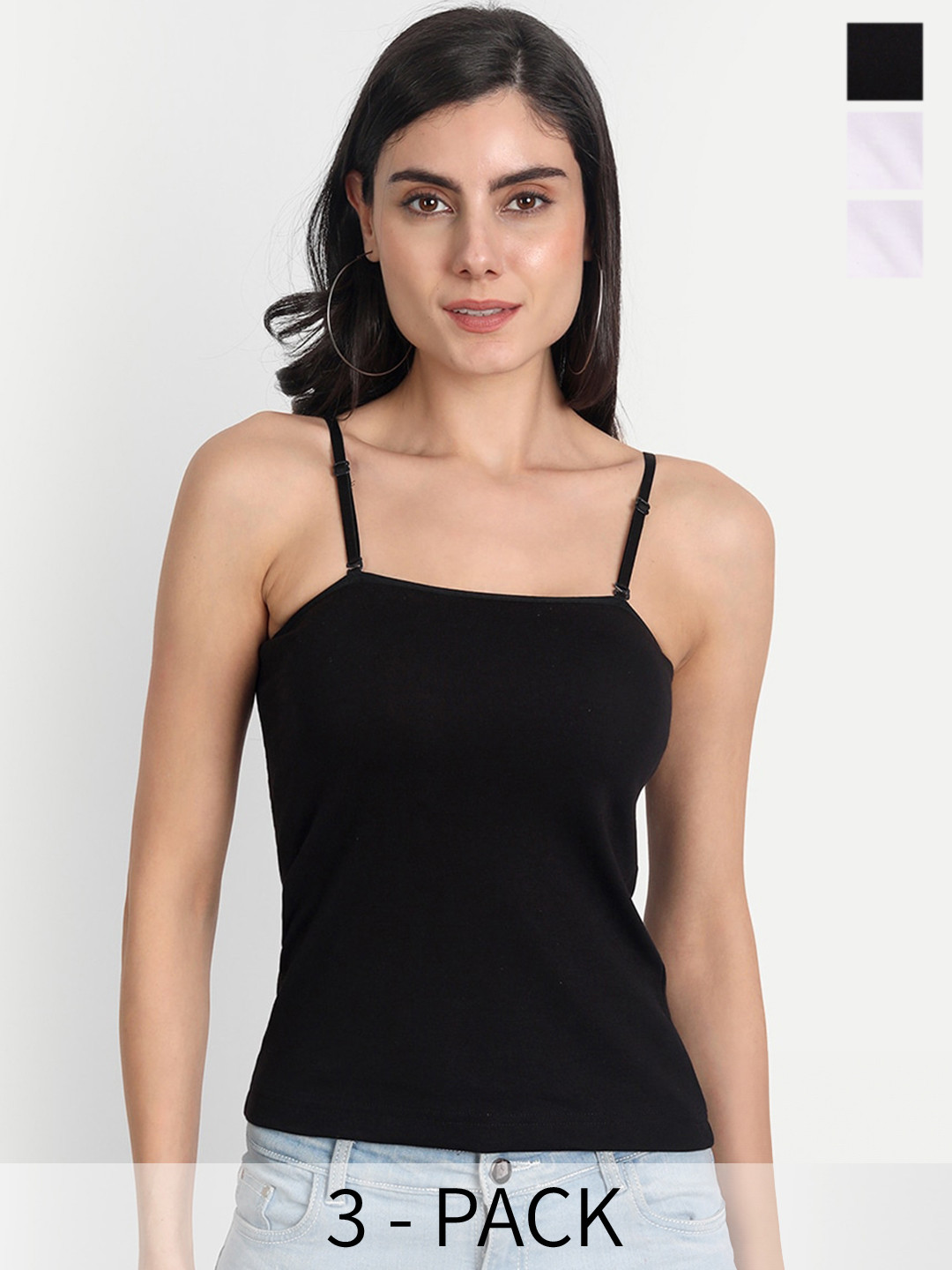 

Aimly Pack Of 3 Non-Padded Cotton Extra Transparent Removable Strap Camisoles, White