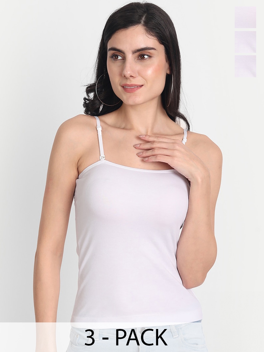 

Aimly Pack Of 3 Non-Padded Cotton Extra Transparent Removable Strap Camisoles, White