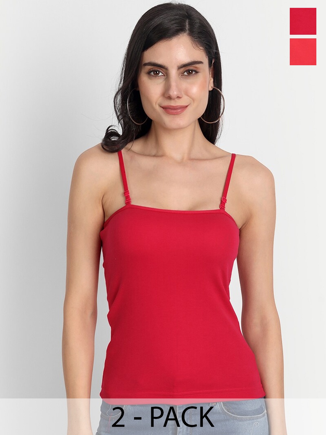 

Aimly Pack Of 2 Non Padded Cotton Camisoles, Red