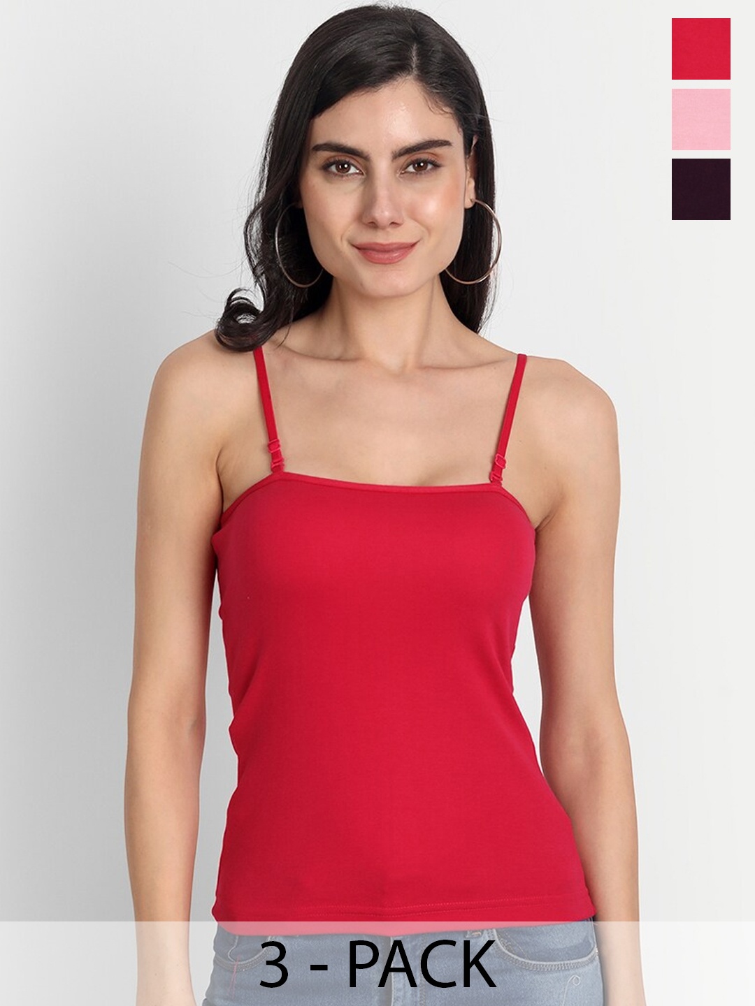 

Aimly Pack Of 3 Non-Padded Cotton Extra Transparent Removable Strap Camisoles, Burgundy