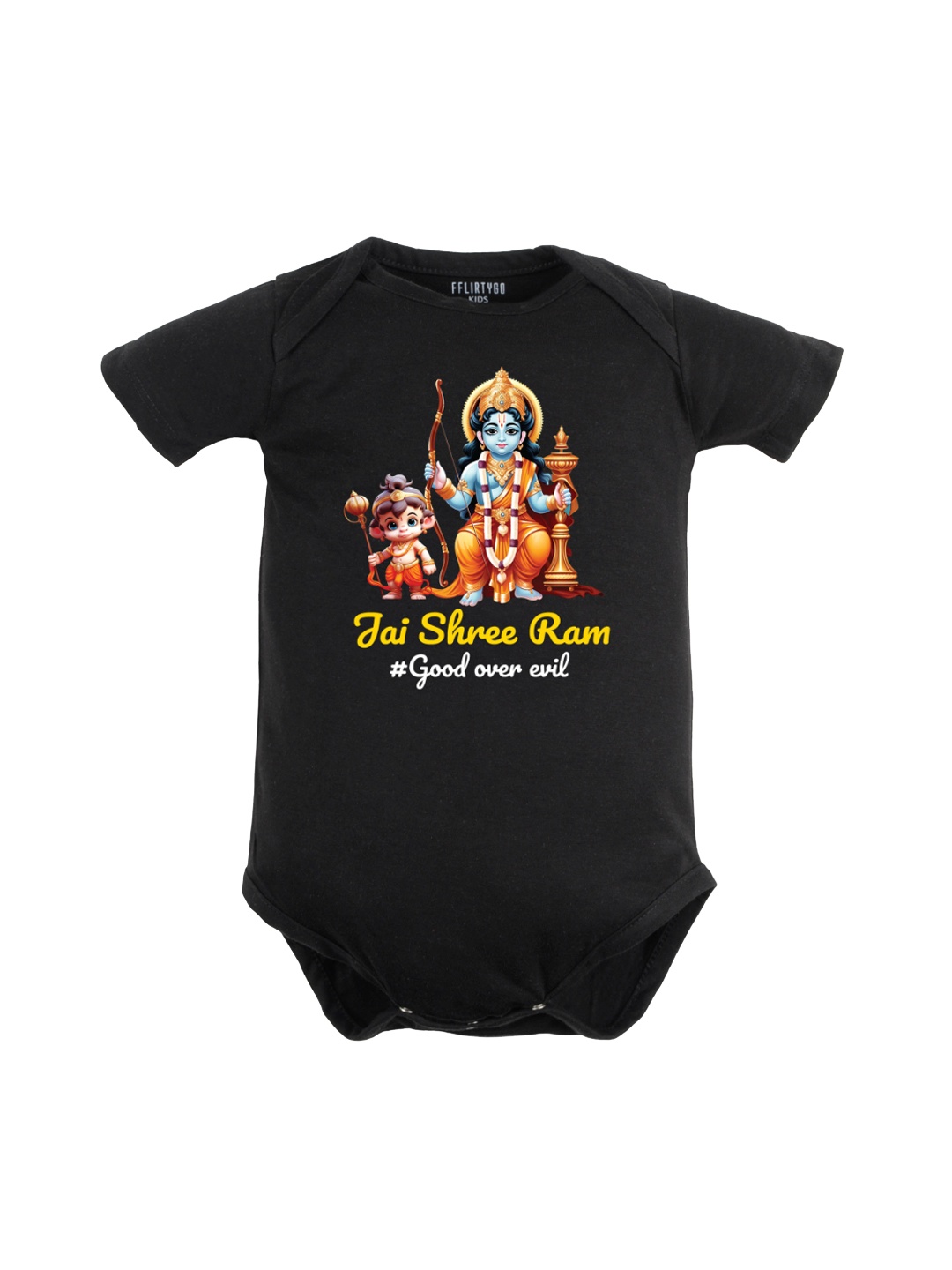 

FFLIRTYGO Infants Dussehra Printed Pure Cotton Bodysuit, Black