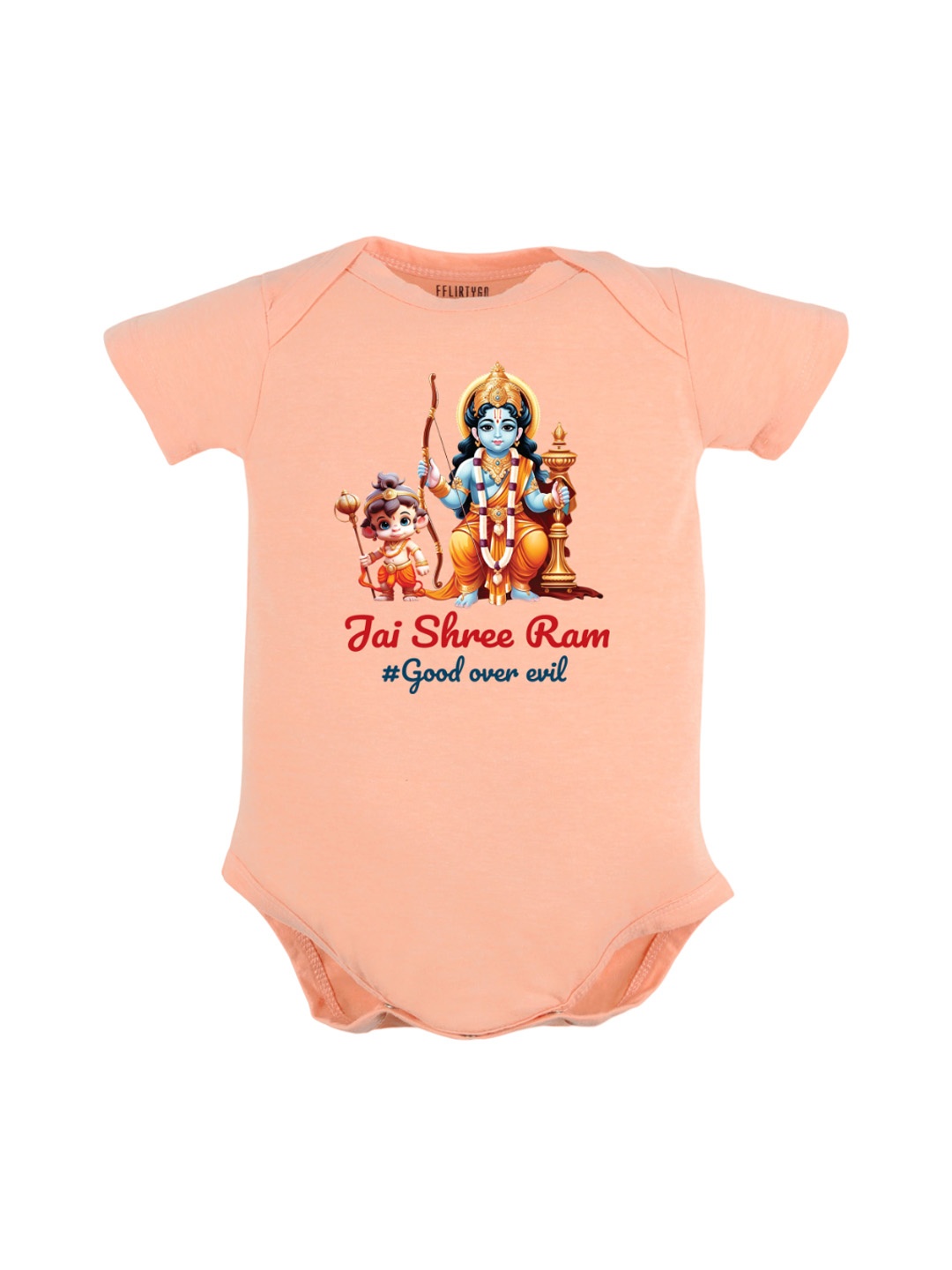 

FFLIRTYGO Infants Typography Printed Dussehra Special Pure Cotton Bodysuit, Peach