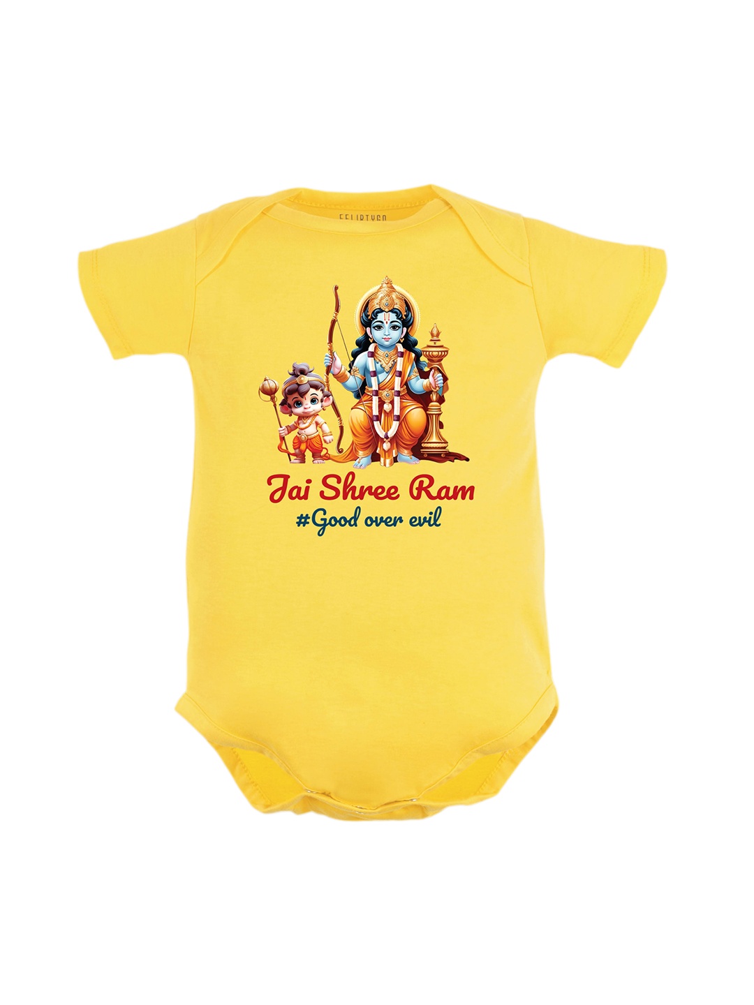 

FFLIRTYGO Infants Typography Printed Dussehra Special Pure Cotton Bodysuit, Yellow