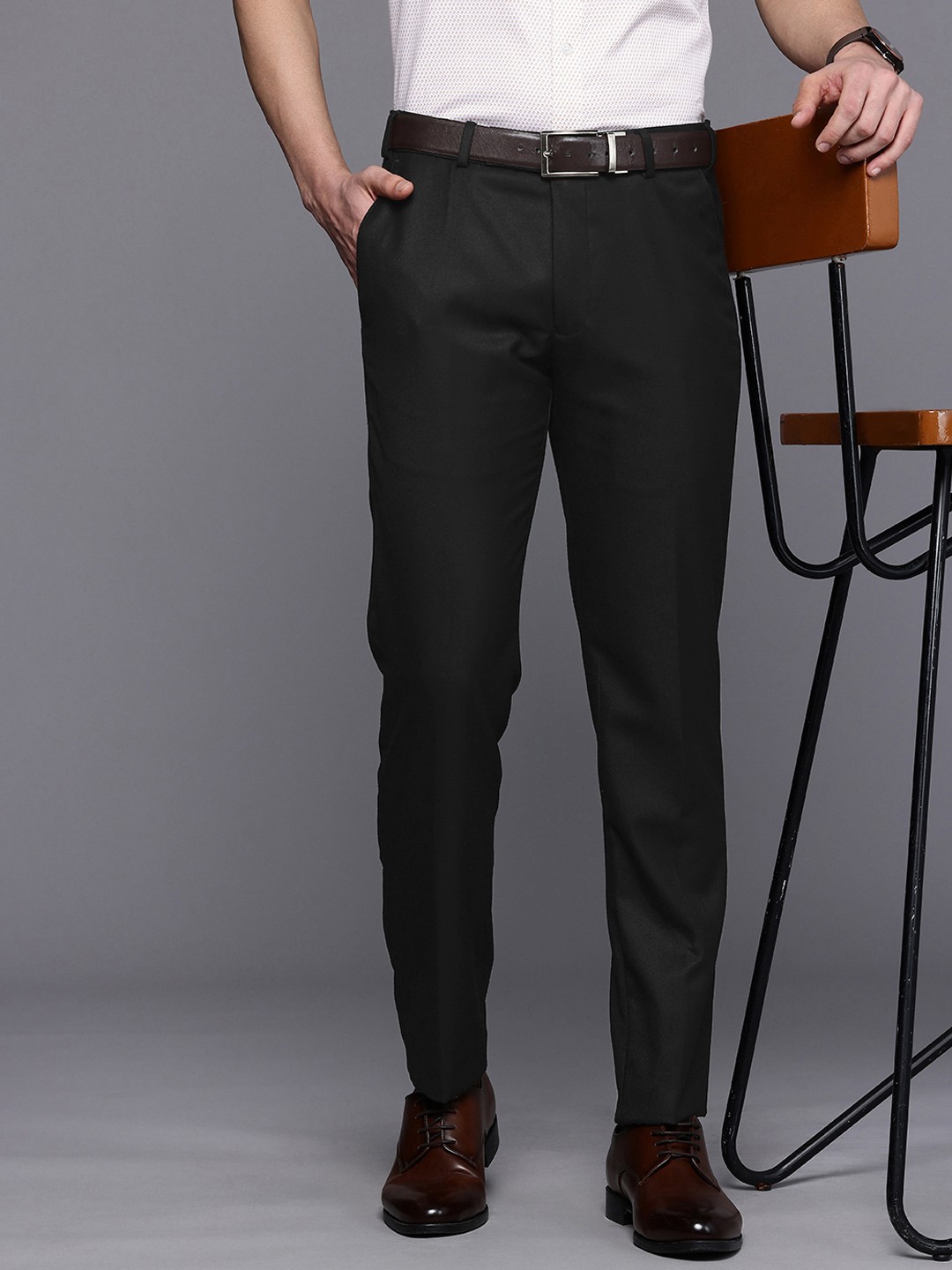 

Raymond Men Slim Fit Formal Trousers, Black