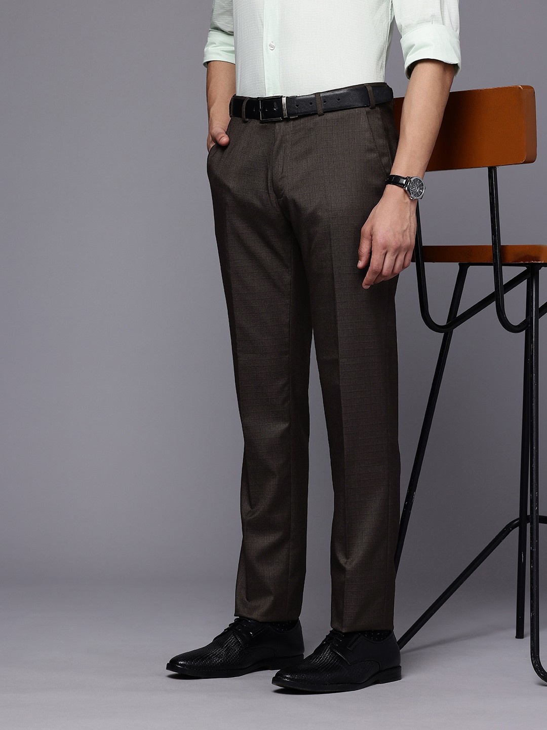 

Raymond Men Checked Slim Fit Formal Trousers, Brown
