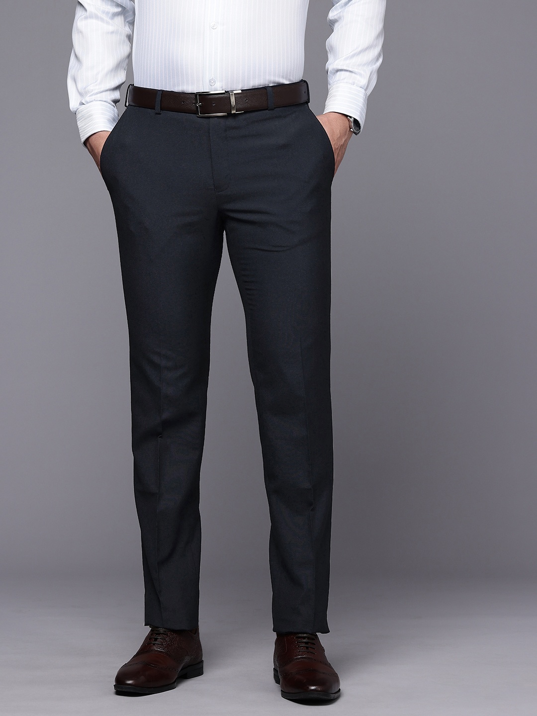 

Raymond Men Slim Fit Formal Trousers, Navy blue