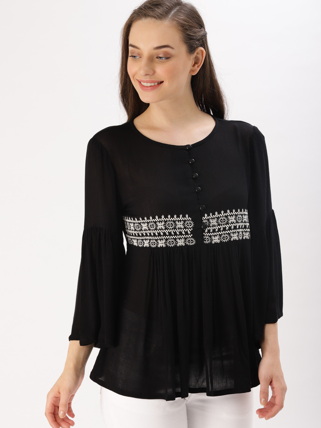 

DressBerry Women Black Solid Empire Top