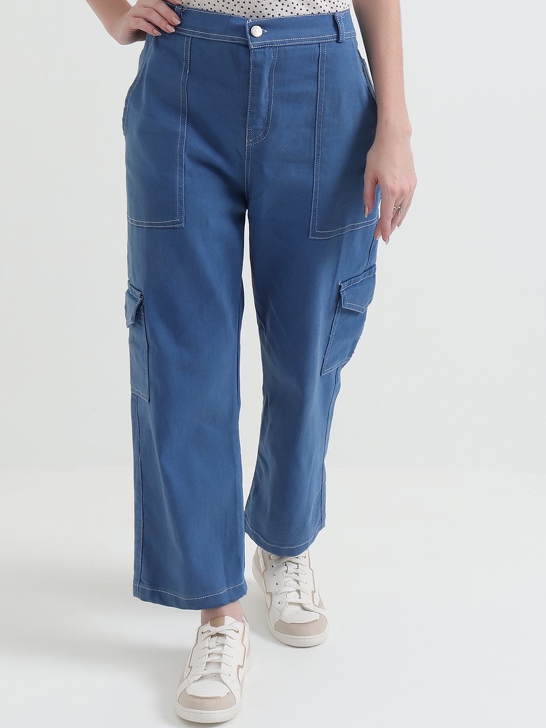 

DKGF FASHION Women Comfort High-Rise Clean Look Cotton Stretchable Jeans, Blue