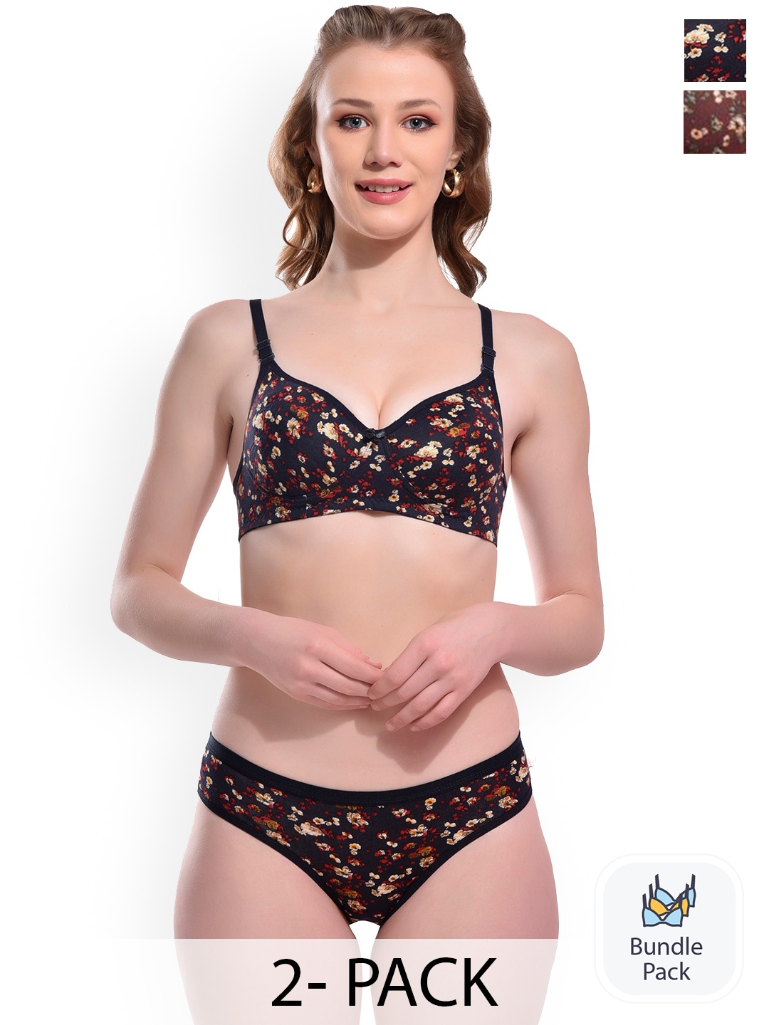 

SGC SWEDEN Pack Of 2 Printed Lingerie Set, Black