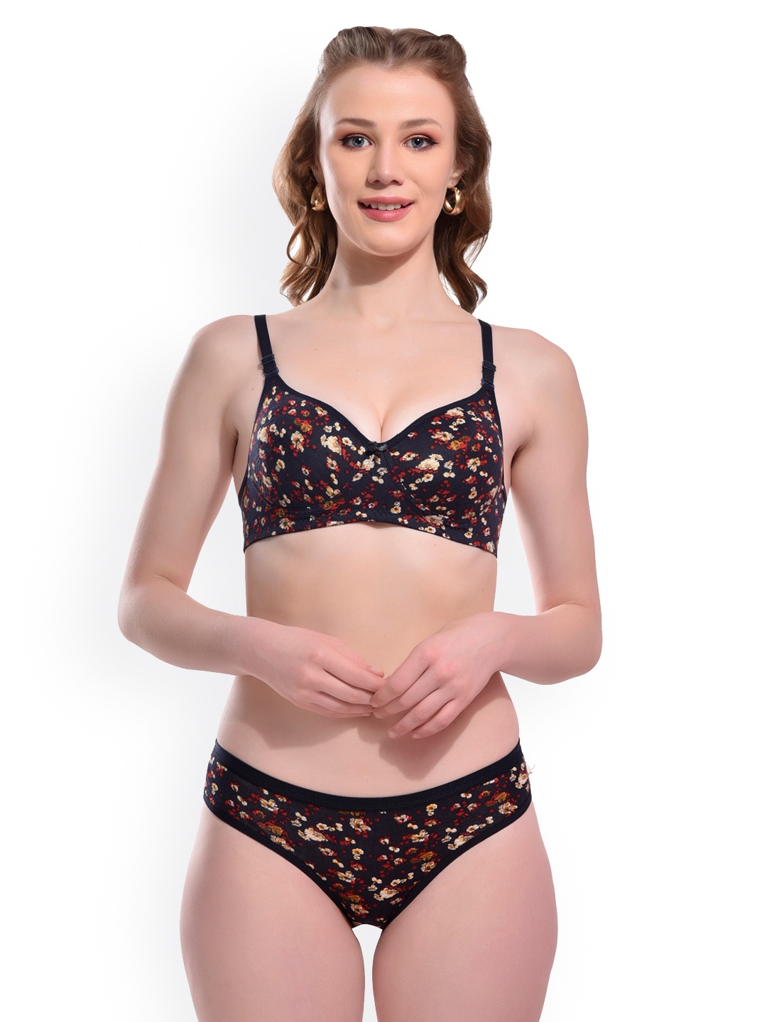

SGC SWEDEN Printed Lingerie Set, Black