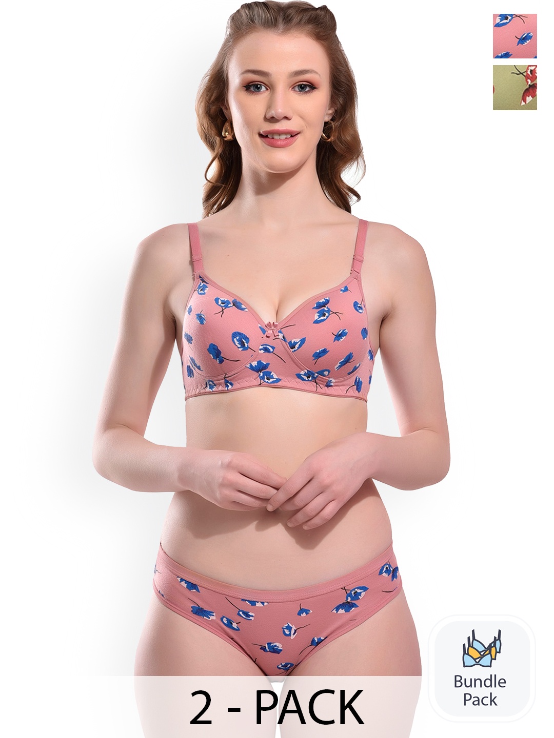 

SGC SWEDEN Pack Of 2 Printed Lingerie Set, Green
