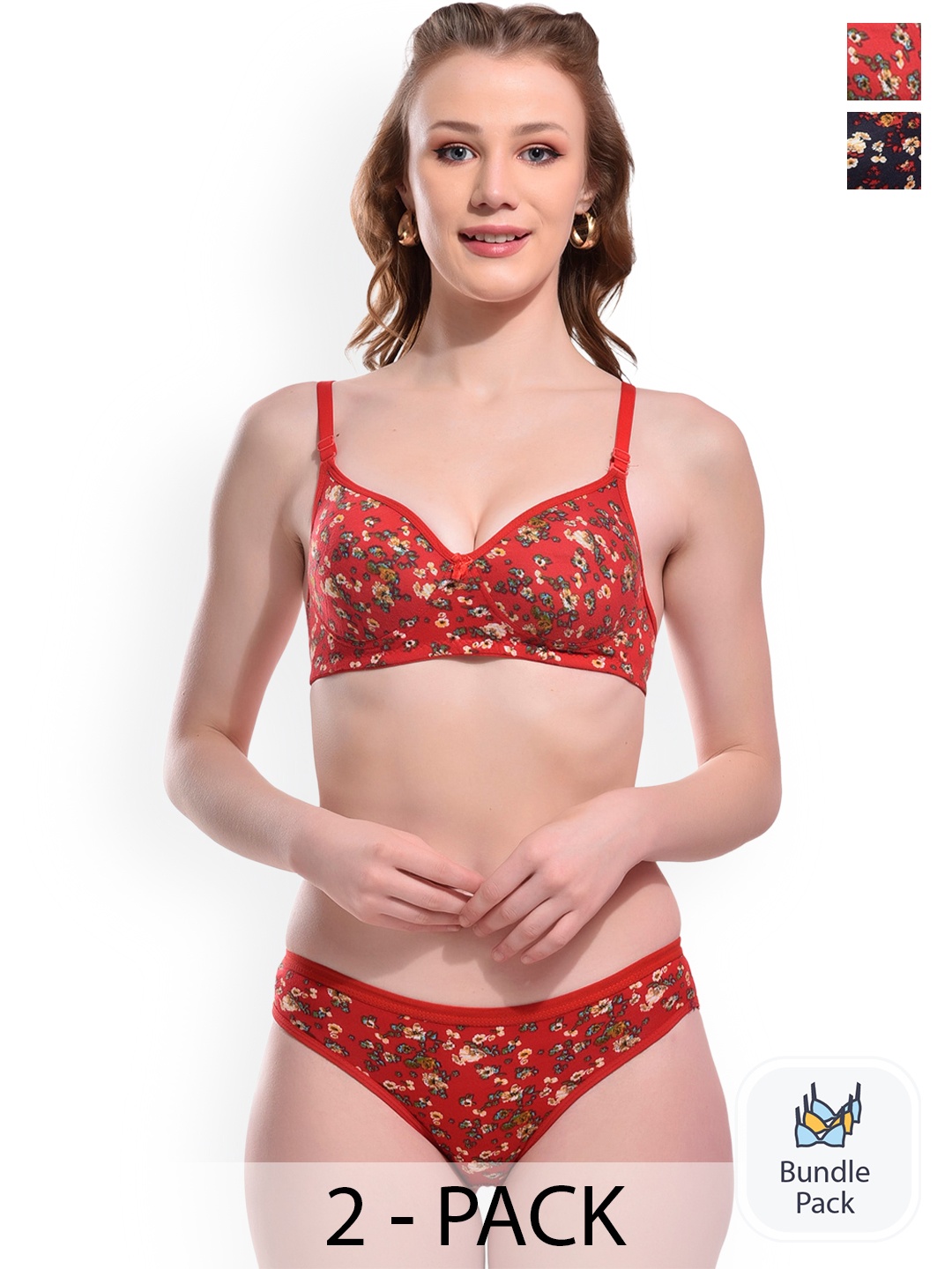 

SGC SWEDEN Pack Of 2 Printed Lingerie Set, Red