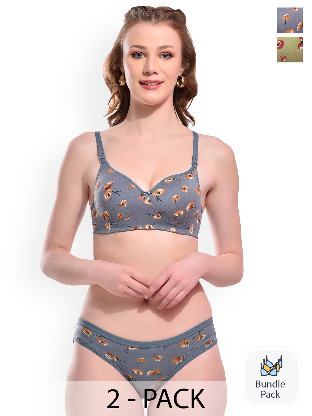 

SGC SWEDEN Pack Of 2 Printed Lingerie Set, Blue