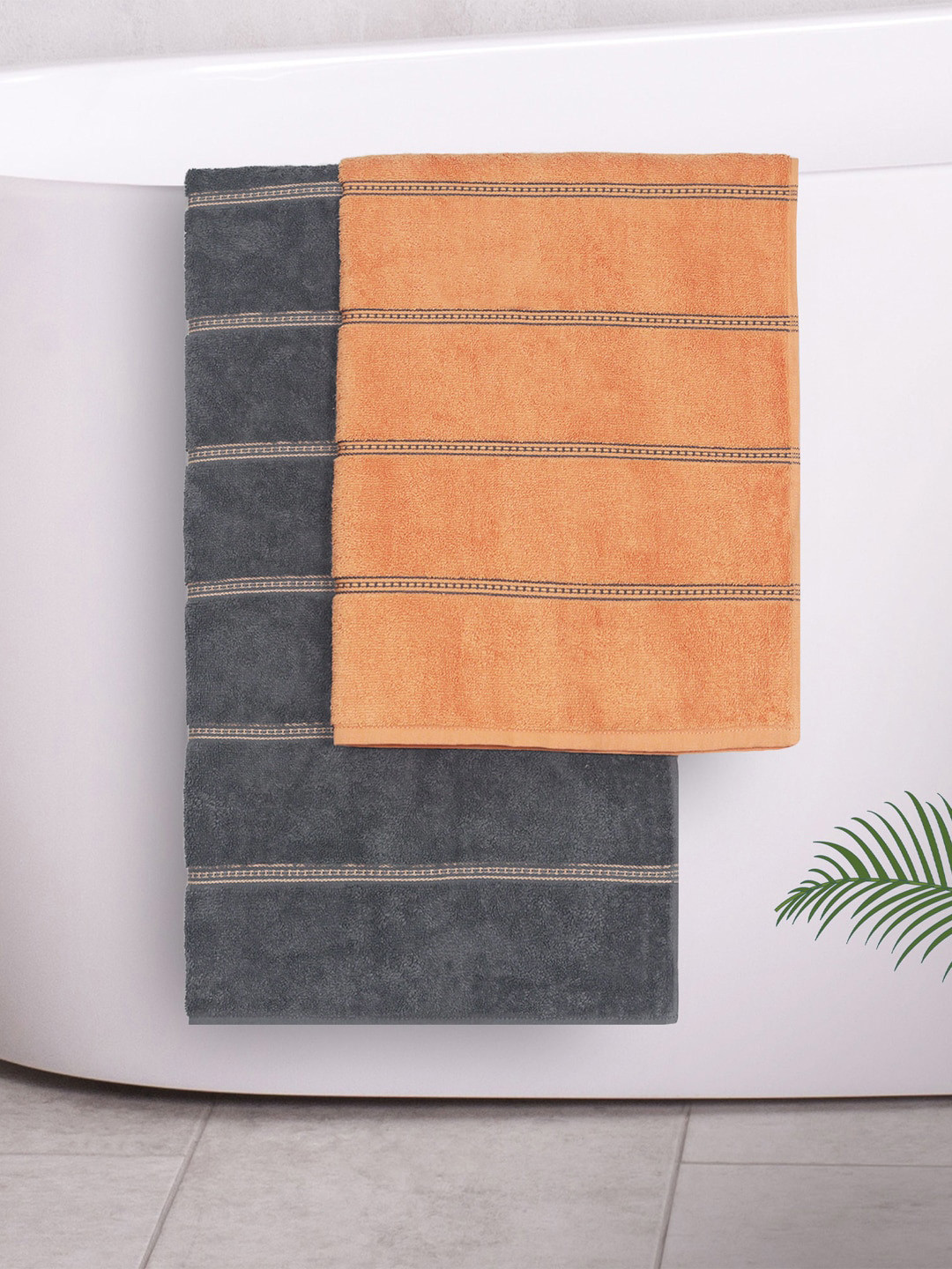 

MYTRIDENT Pack of 2 Cotton Towel Set, Orange