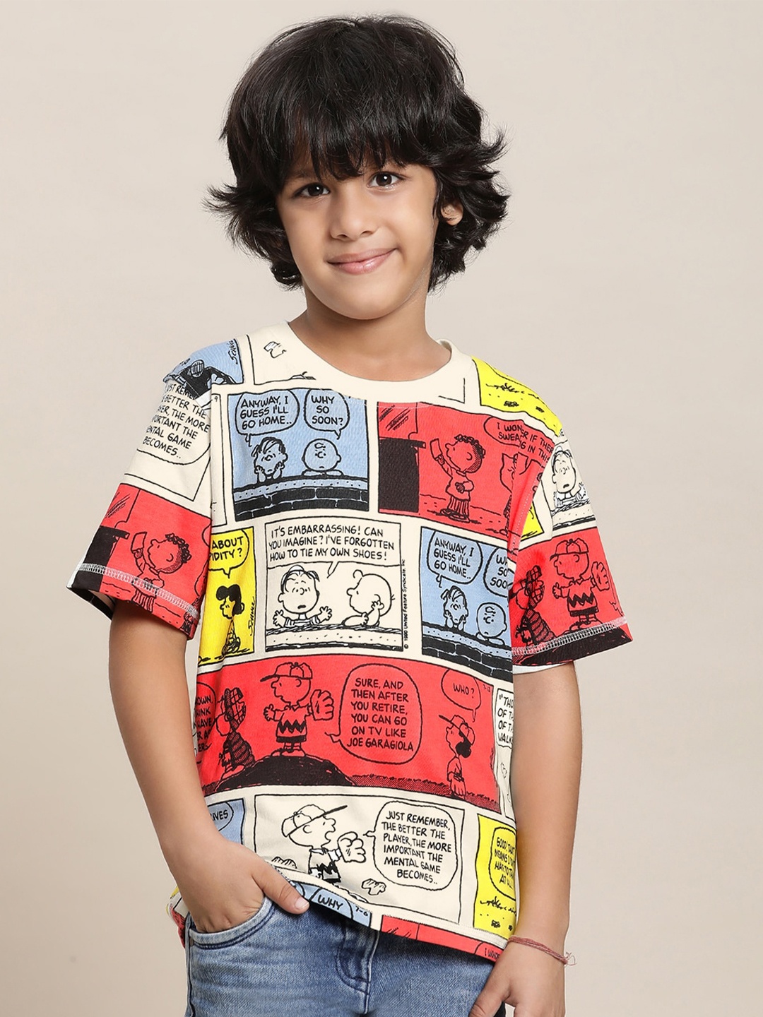 

Kids Ville Peanuts Boys Printed Pure Cotton T-Shirt, Off white