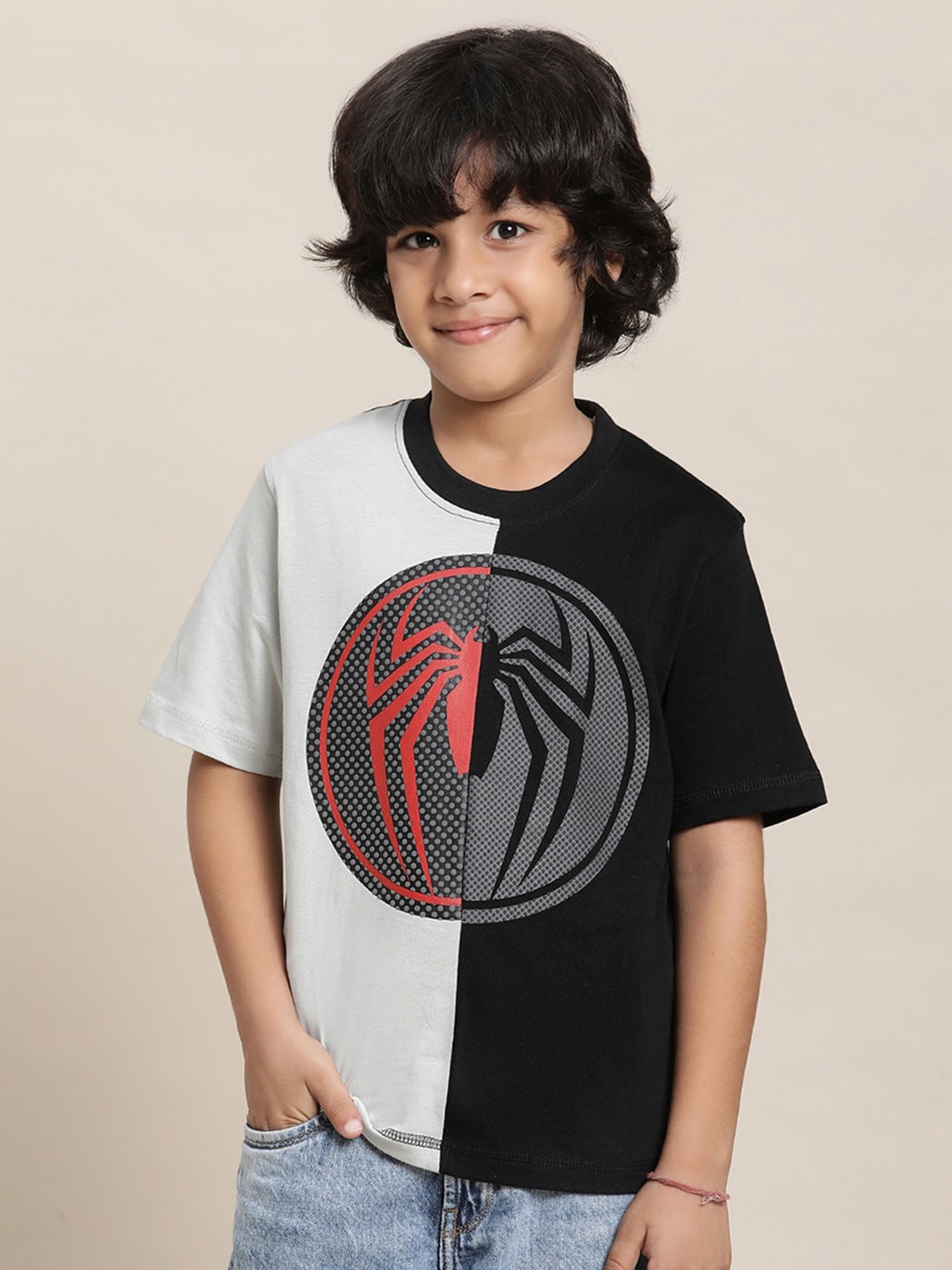 

Kids Ville Spider-Man Boys Printed Pure Cotton T-Shirt, Grey
