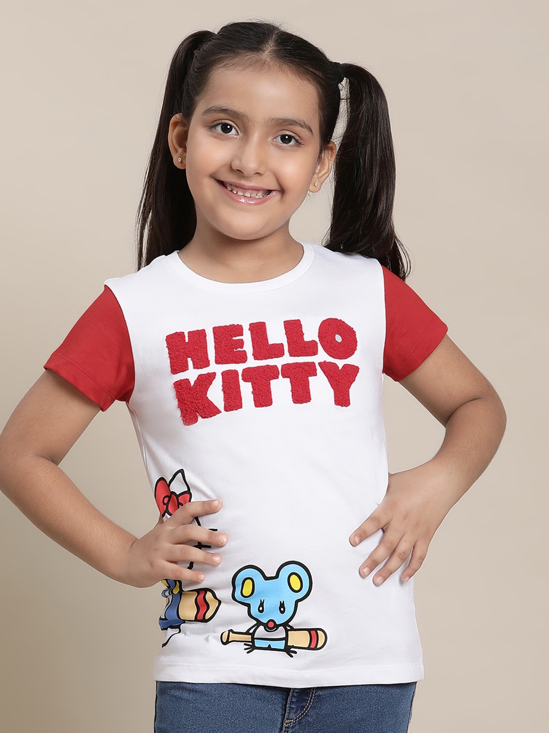 

Kids Ville Girls Hello Kitty Printed Pure Cotton T-Shirt, White