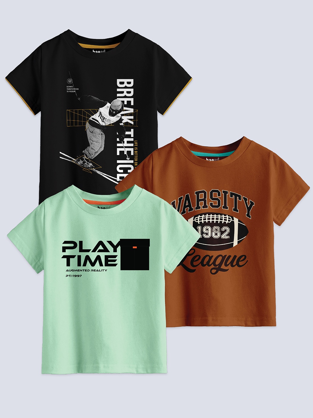 

BAESD Boys Pack Of 3 Typography Printed Pure Cotton T-shirt, Black