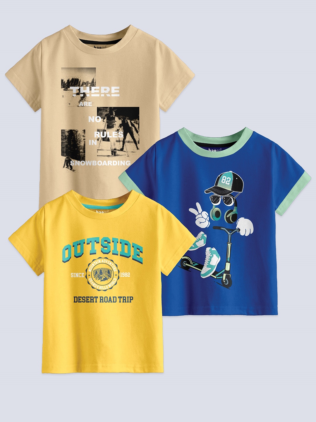 

BAESD Boys Pack Of 3 Typography Printed Pure Cotton T-shirt, Beige