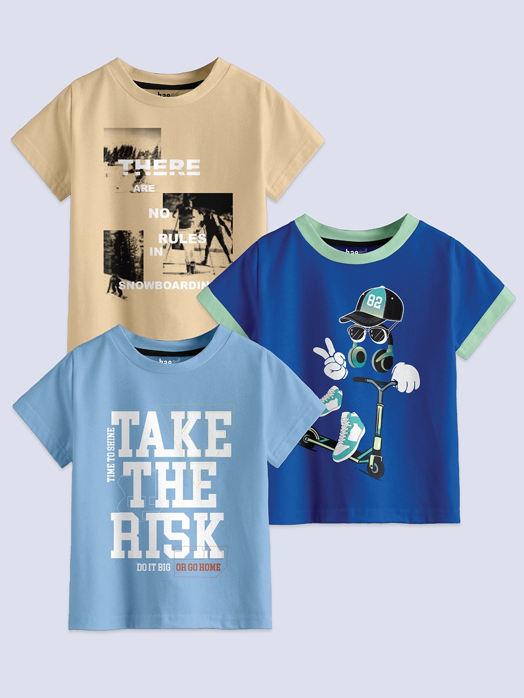 

BAESD Boys Pack Of 3 Printed Cotton Regular T-shirts, Beige