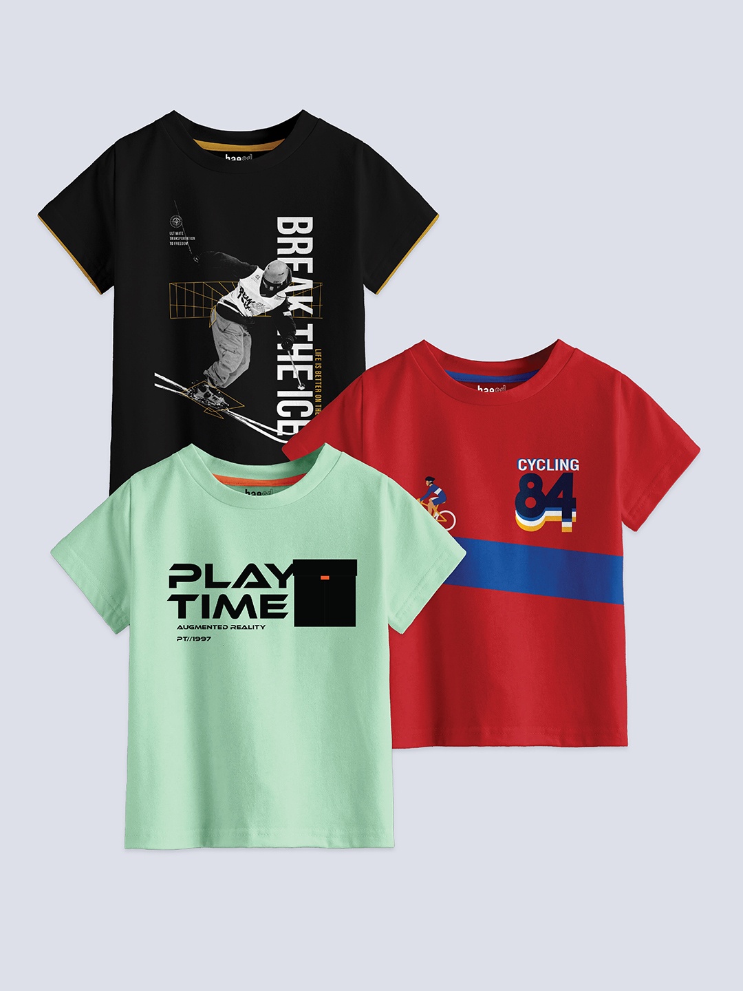 

BAESD Boys Pack Of 3 Typography Printed Pure Cotton T-shirt, Black