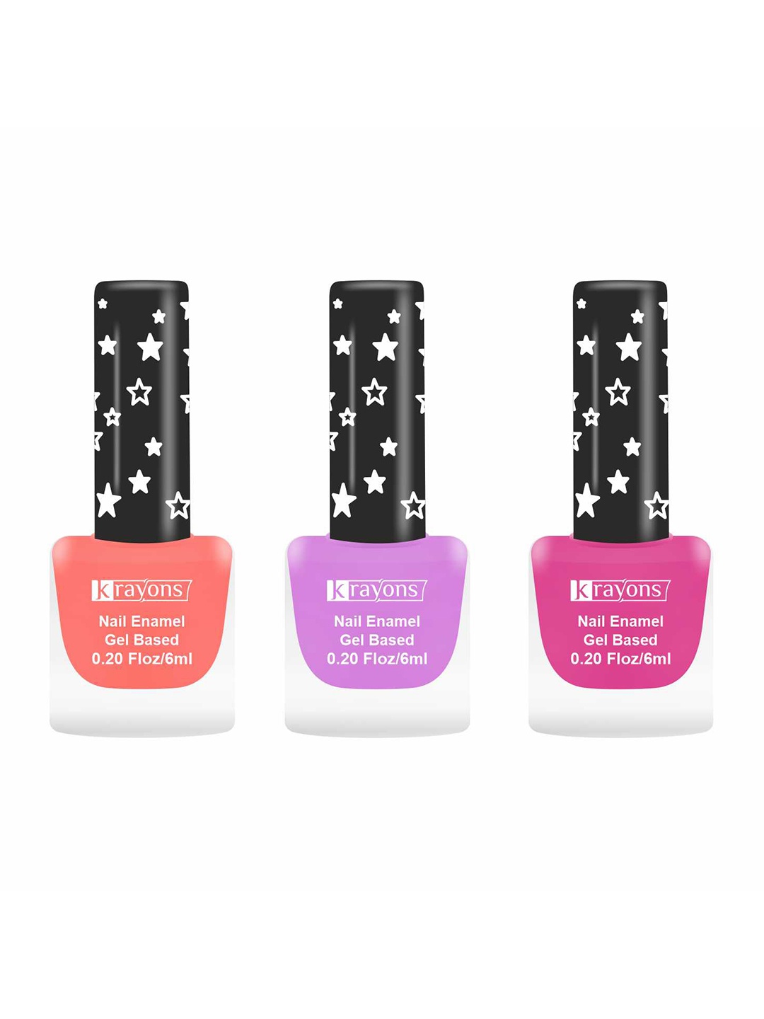 

krayons Set Of 3 Gel Based Matte Finish Nail Enamel - Blossom Peach+Plum+Hot Pink