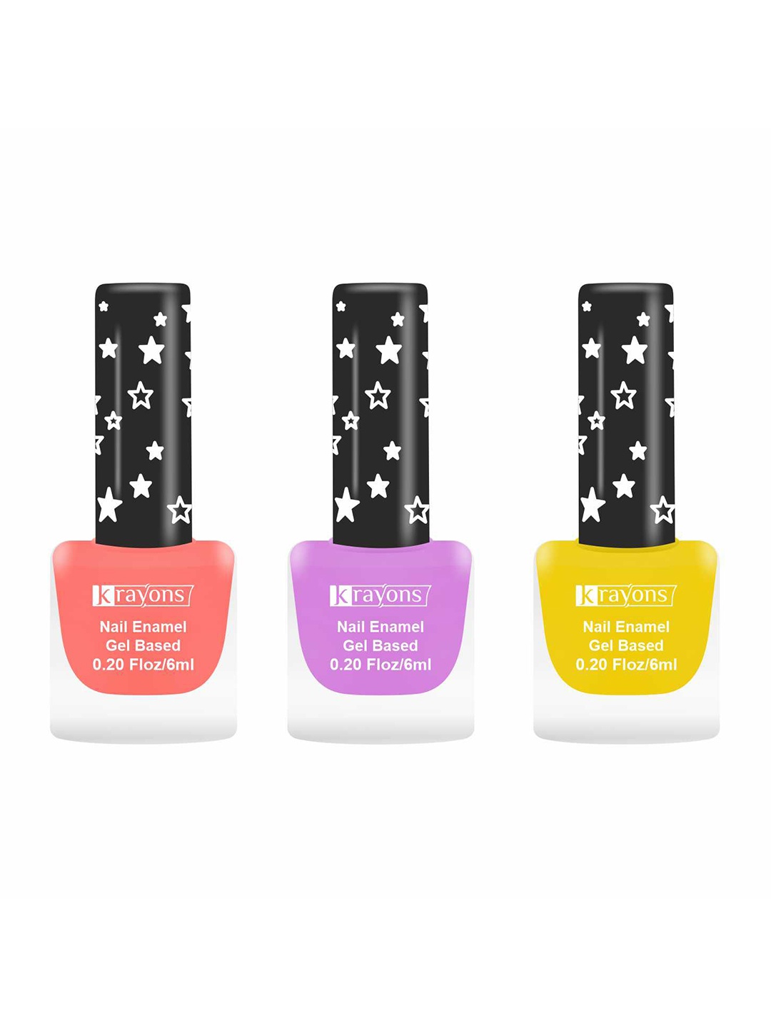 

krayons Set Of 3 Gel Based Matte Finish Nail Enamel - Blossom Peach+Plum+Lemon Yellow, Multi