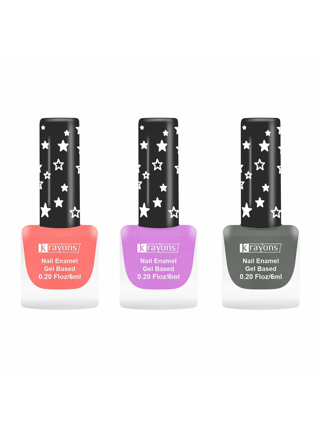 

krayons Set of 3 Gel Based Quick Dry Nail Enamel 6ml Each - Shade 01, 02, 15, Orange