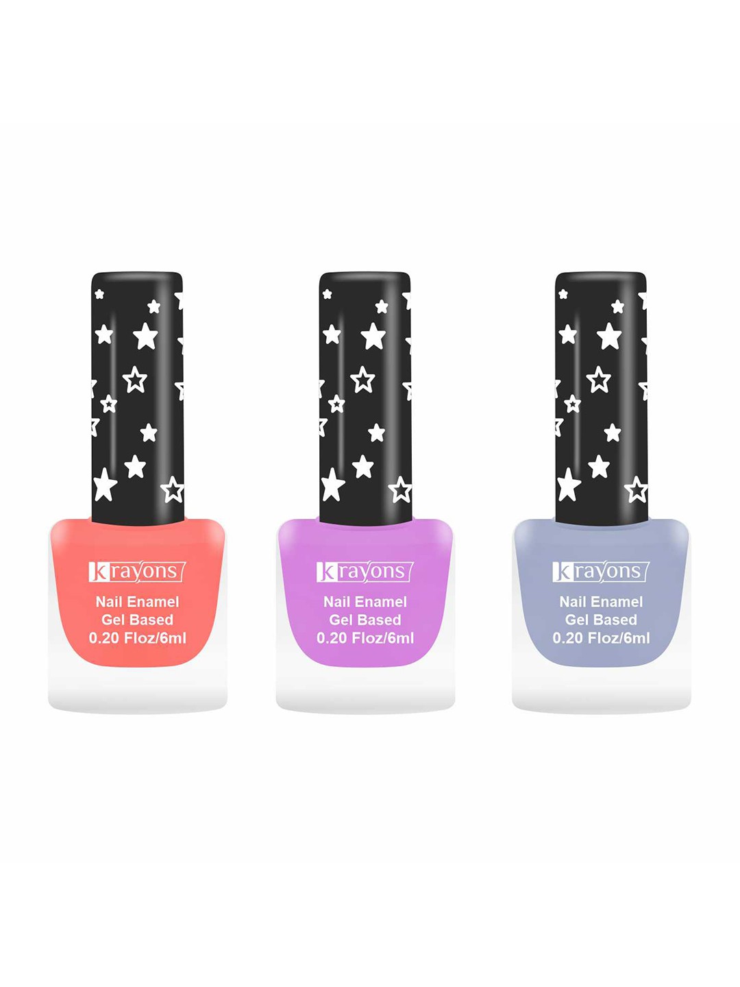 

krayons Set of 3 Gel Based Quick Dry Nail Enamel 6ml Each - Shade 01, 02, 19, Orange