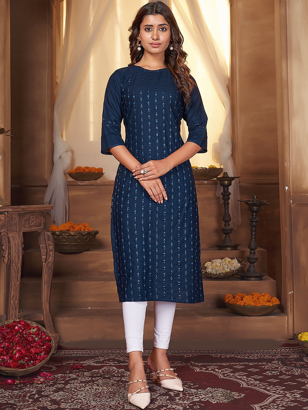

Anubhutee Ethnic Motifs Embellished Kurta, Blue