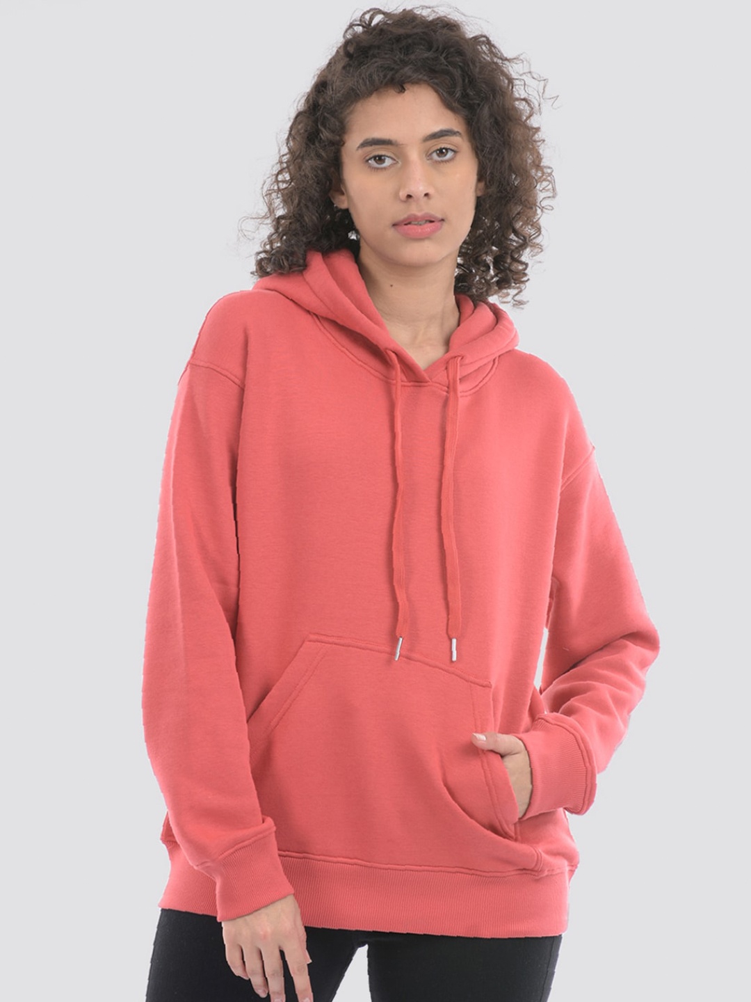 

ONEWAY Women Solid Hooded Sweat Shirt, Pink