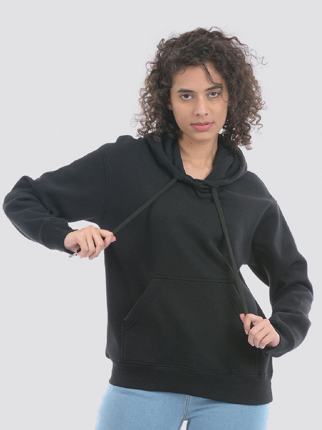 

ONEWAY Women Solid Hooded Sweat Shirt, Black