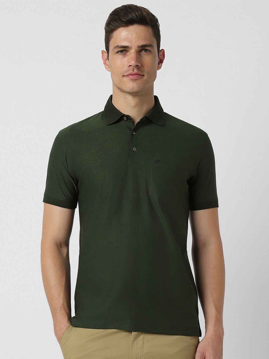 

Peter England Elite Polo Collar Pure Cotton Slim Fit T-shirt, Green