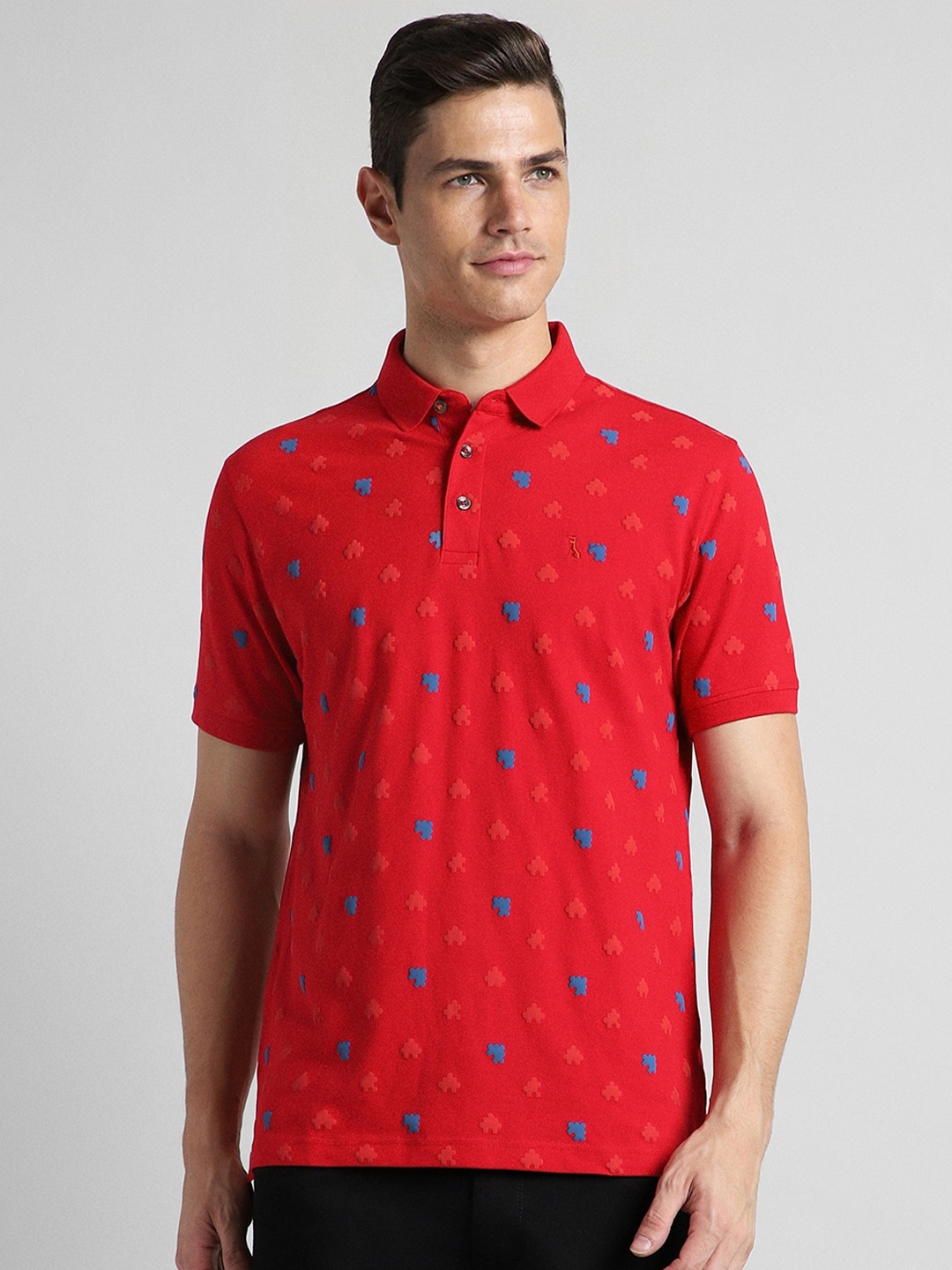 

SIMON CARTER LONDON Conversational Printed Polo Collar Slim Fit T-shirt, Red