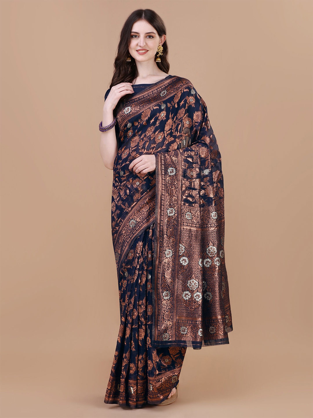 

MAGMINA Woven Design Zari Banarasi Saree, Blue